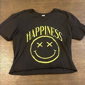 Gray T-Shirt with Yellow Happiness Graphic